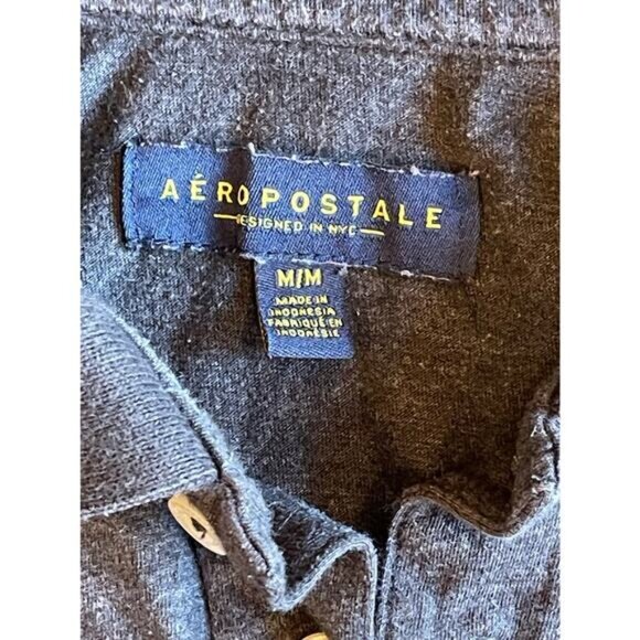 Aeropostale Mens Gray Polo Shirt M A87 Logo Short Sleeve Cotton/Polyester - Picture 3 of 8